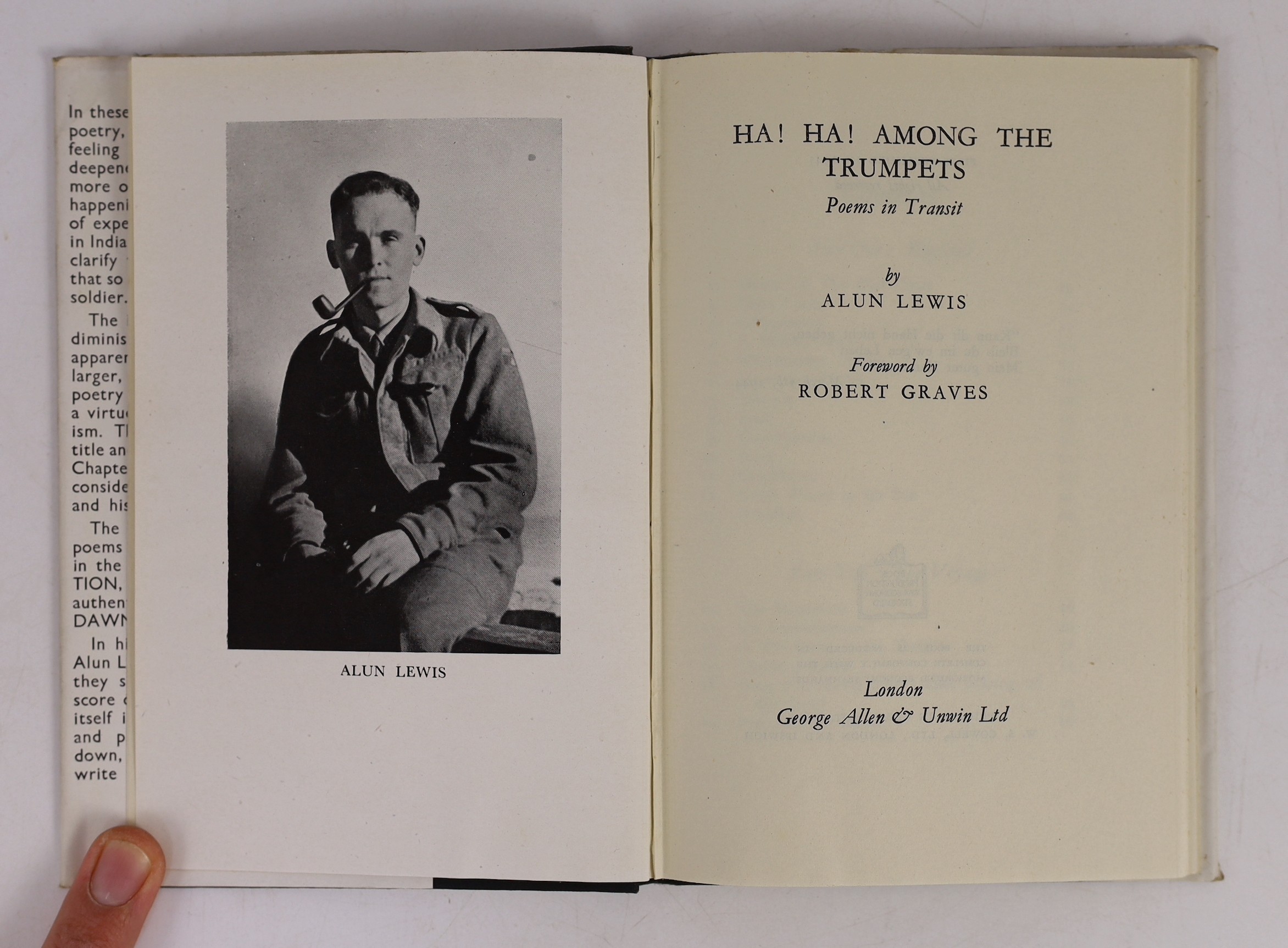 Lewis, Alun - 3 works - In the Green Tree, 8vo, cloth in clipped d/j, London, 1948; Letters from India, one of 500, 8vo, cloth in unclipped d/j, Penmark Press Limited, Cardiff, 1946 and Ha! Ha! Among the Trumpets, 8vo, c